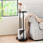 Narrow Side Table, 2-Tier Oval Drink End Table with Wheels for Living Room, Skinny Nightstand for Small Spaces, Bedroom, Bathroom, Black, HETNR01BK-1