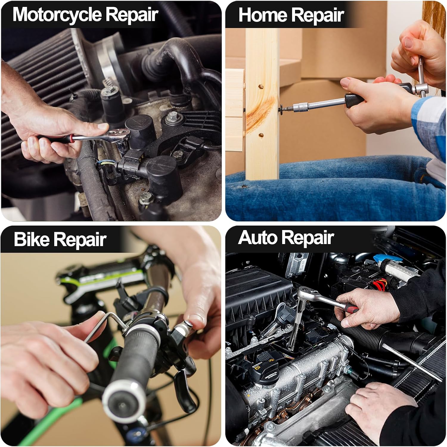 Egofine 46 Pieces 1/4 inch Drive Socket Ratchet Wrench Set, with Bit Socket Set Metric and Extension Bar for Auto Repairing and Household, with Storage Case