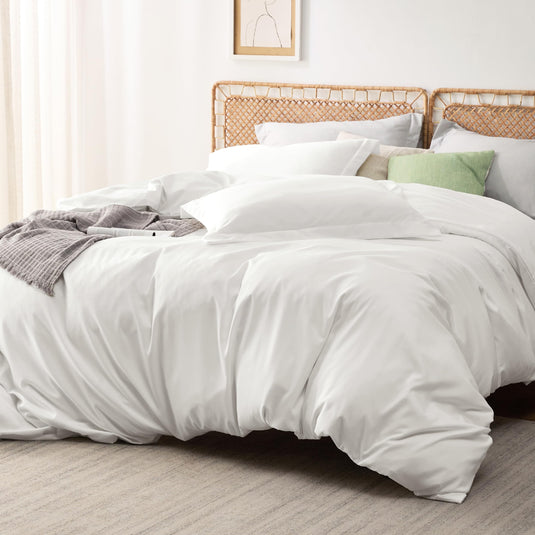 Bedsure Grey Duvet Cover Queen Size - Polyester & Rayon Derived from Bamboo Cooling Queen Duvet Cover Set, 3 Pieces, 1 Zipper Closure Duvet Cover (90"x90") & 2 Pillow Shams, Comforter Sold Separately