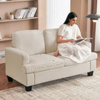 Furnimart Deep Seat Sectional Sofa Set, Modern 3 Seater Couch and Loveseat Sets, Cream Couches Set of 2 for Living Room, Comfy Fluffy Couch with Removable Sofa Cover, Beige Linen