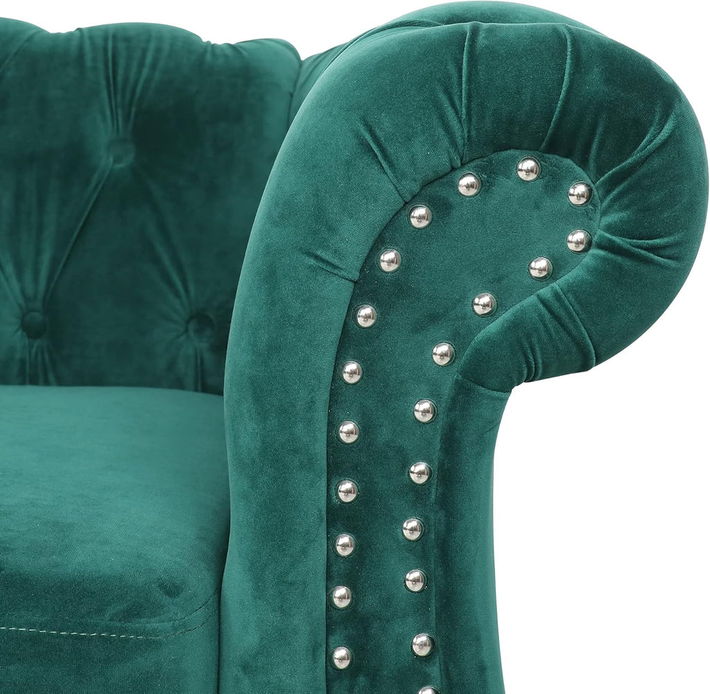 Chesterfield Sofa Velvet, Modern Tufted Couch 3 Seater with Rolled Arms and Nailhead for Living Room, Bedroom, Office, Apartment (Green)