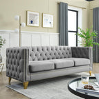 Chesterfield Sofa,Oversized Velvet Sofa Couch,Deep Seat 3 Seater Sofa,Modern Sofa Chair with Button Nailhead,Upholstered Futon Couches,Furniture for Living Room,Bedroom,Office(Grey)