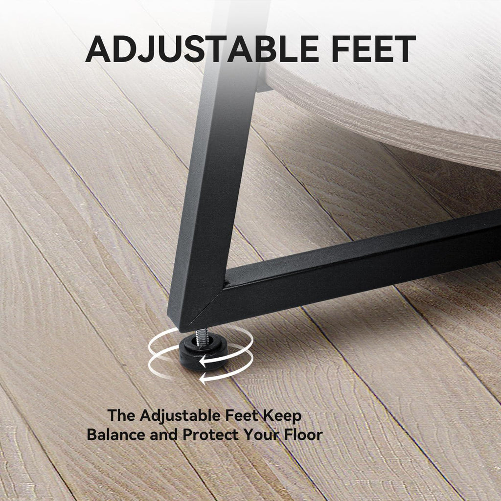 Round Coffee Table, 2-Tier Circle Coffee Table with Storage, Modern Wood Round Center Table, for Living Room, Small Space, Home Office, Easy Assembly, Wash Gray