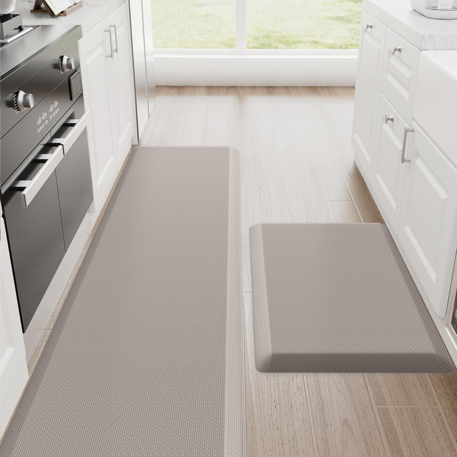 StepRite Kitchen Mats, 2PCS Kitchen Rugs, Cushioned Anti Fatigue Kitchen Mats for Floor, Non-Slip Standing Desk Mat, Waterproof Kitchen Rug Set for Kitchen, Floor, Office, 17.3"x30"+17.3"x47", Black
