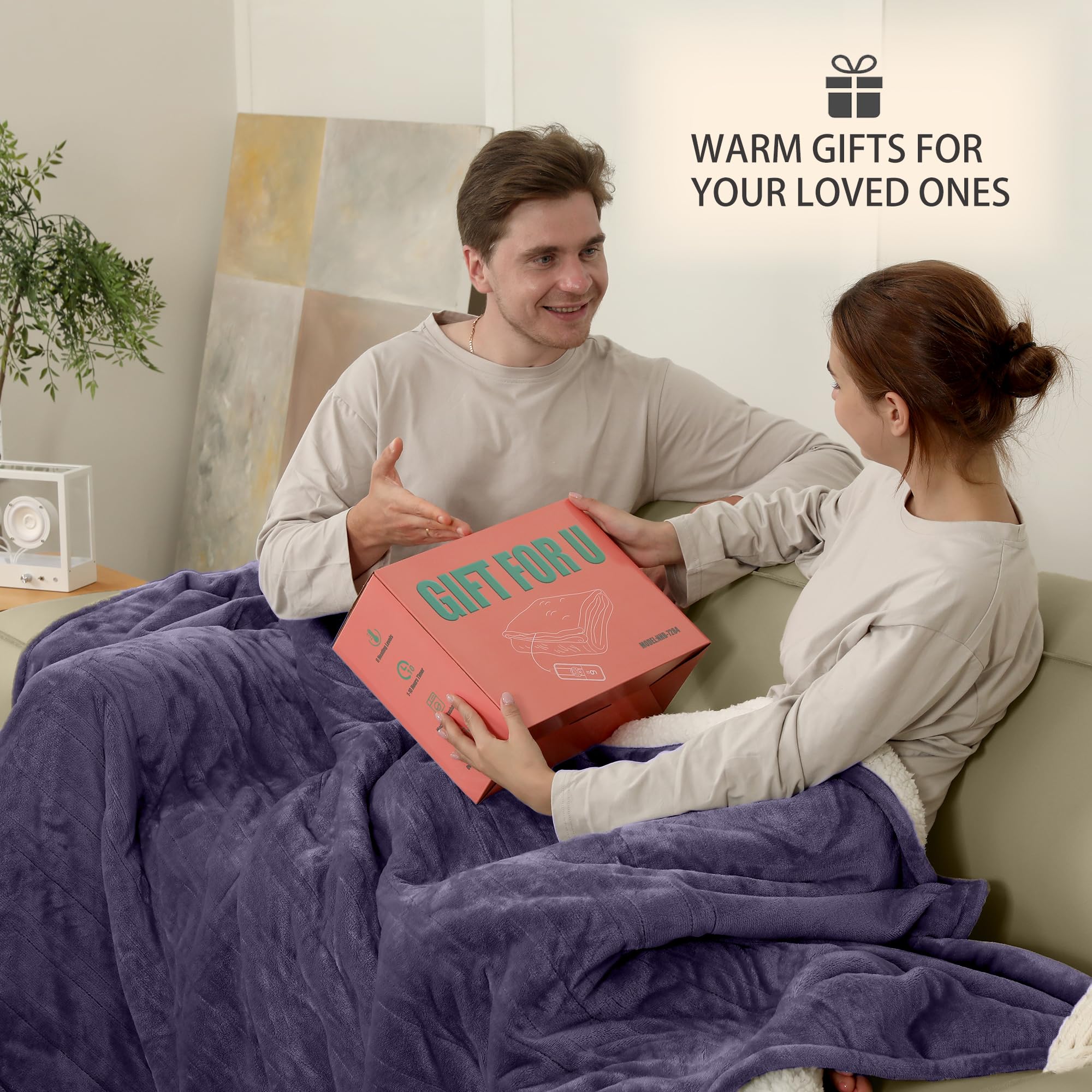 Coperta Elettrica Riscaldata Plaid con 5 Livelli di Riscaldamento e Spegnimento Automatico dopo 4 Ore, Plaid Riscaldato 50"x60" con Certificazione ETL e FCC per Casa e Ufficio, Lavabile in Lavatrice, Grigio Scuro