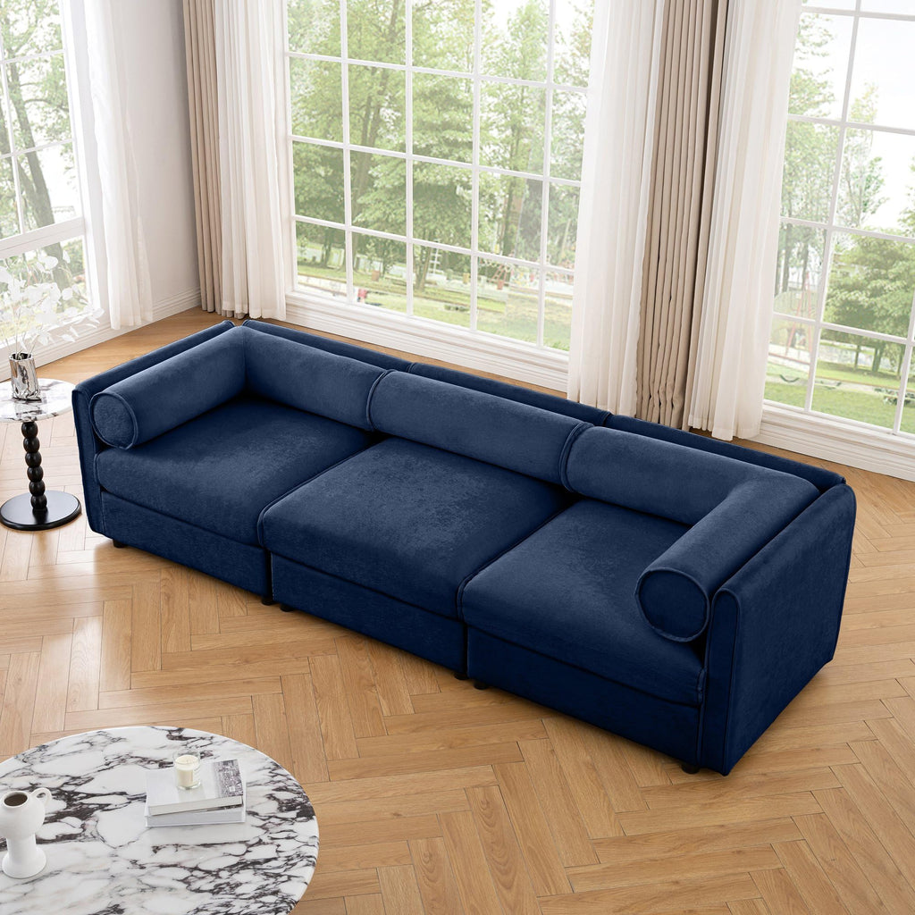 Large Sectional Couches for Living Room, Corner Couch with Storage Chenille Sectional Sofa, Cylindrical Backrest and Armrests 6 Seats,Green