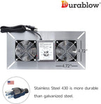 Durablow 220 CFM Air-Out Stainless Steel Crawl Space Vent Fan, Dual Fans with Dehumidistat & Thermostat, Foundation Vent, Radon Mitigation, for Crawl Space, Basement (Stainless Steel 430, M2D-S430)