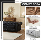 Chesterfield Leather Sofa, 89" Mid Century Modern Couch with Low Back, Roll Arm Nailhead Trim Classic 3 Seater Couch for Living Room, Office, Apartment, PU Black