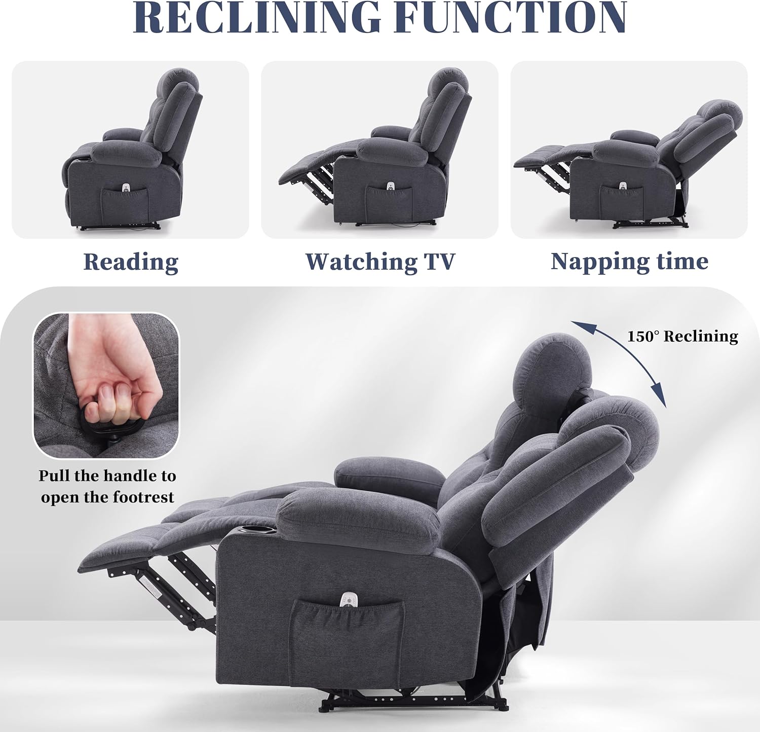 Oversized Recliner Loveseat with Heat and Massage, Wall-Hugger Reclining Sofa with Cup Holders and USB Port, Big Large 2-Seater Double RV Recliner Loveseat for Living Room (Fabric, Grey)