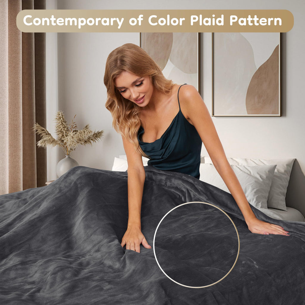 Elektrisch verwarmd deken 72" x 84" volledige maat flanellen stof met 4 verwarmingsniveaus & 10 uur automatische uitschakeling, ademend warm en wasbaar voor zacht en bed - lichtgrijs