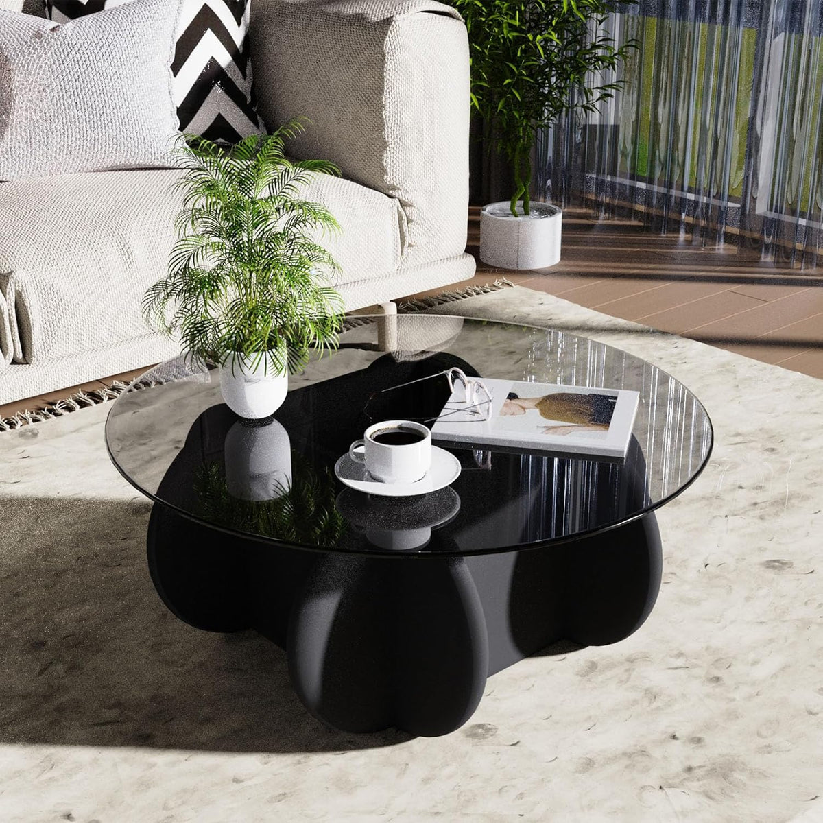 Glass Top Coffee Table Modern Elegant Round Coffee Tables with Solid Wood Legs and Tempered Glass Tabletop for Living Room Home Small Space Reception Office Tables 31.5"