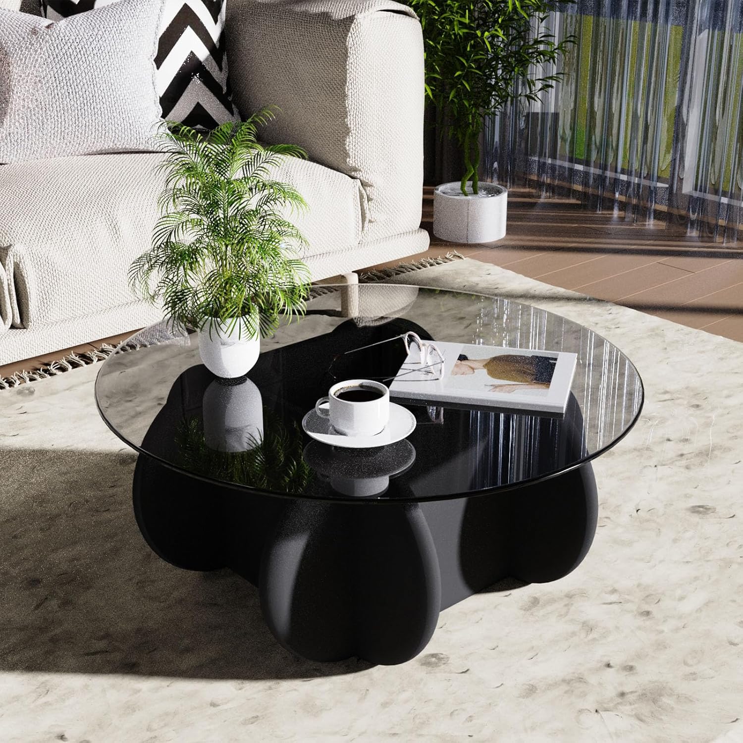 Glass Top Coffee Table Modern Elegant Round Coffee Tables with Solid Wood Legs and Tempered Glass Tabletop for Living Room Home Small Space Reception Office Tables 31.5"