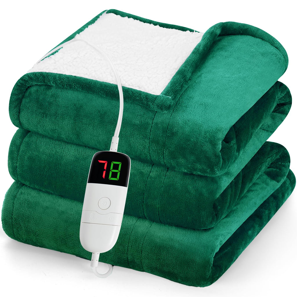 greenoak Heated Blanket Electric Throw 50"X60", Heating Blanket with 10 Heat Levels 1/2/4/6/8 Hours Auto-Off Overheat Protection, Flannel Sherpa Soft Warm Heater, ETL Certified Coral Pink