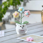 Crochet Flower Pot Forget-me-not Pink Thank You Crochet Gifts for Women Coworker Graduation & Mother's Day Gift Pink Crochet Potted Flower for Women Teacher| Handmade Knitted Potted Plant