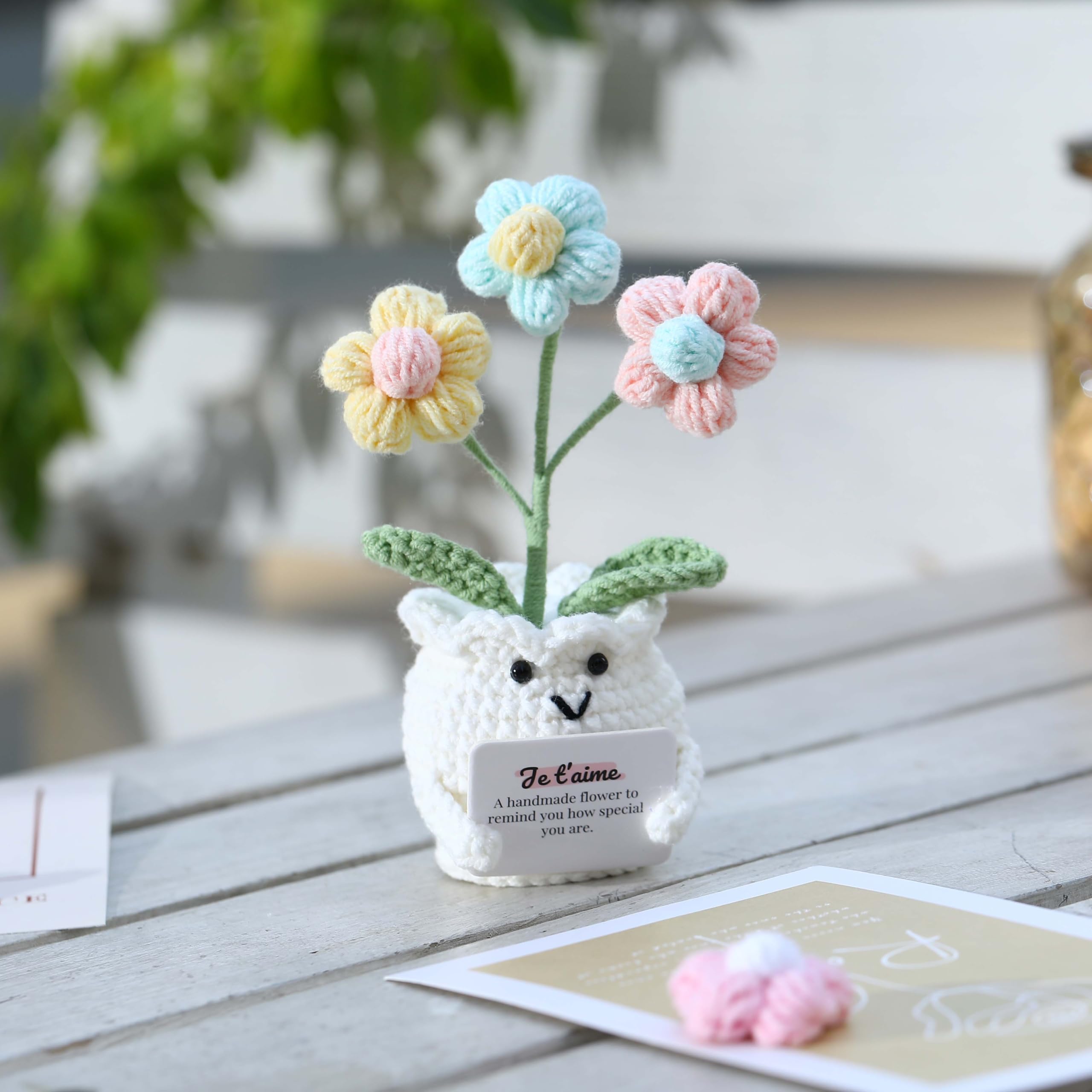 Crochet Flower Pot Forget-me-not Pink Thank You Crochet Gifts for Women Coworker Graduation & Mother's Day Gift Pink Crochet Potted Flower for Women Teacher| Handmade Knitted Potted Plant