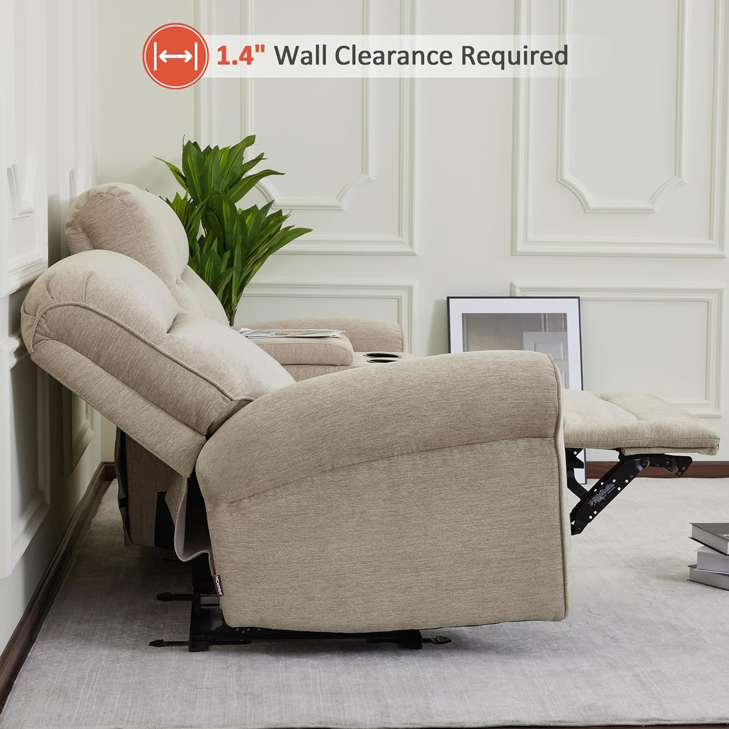 MCombo 78.3" Wall Hugger Power Loveseat Recliner Sofa with Console, Reclining Loveseat with USB Ports, Cup Holders, for Small Spaces Living Room RV, Fabric PR635M2 (Beige)