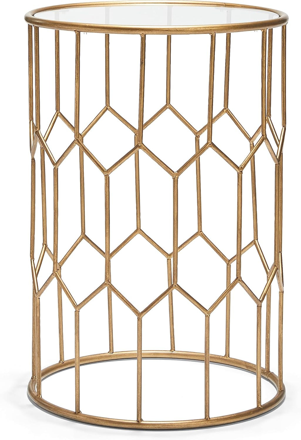 Harper Accent Side Table with Stylish Gold Frame, Round 16" Glass Top, Brushed MetalBase, Modern Metal SideTable or EndTable for Living Room, BedsideTable in Bedroom, Fully Assembled