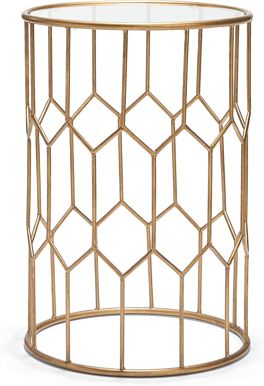Harper Accent Side Table with Stylish Gold Frame, Round 16" Glass Top, Brushed MetalBase, Modern Metal SideTable or EndTable for Living Room, BedsideTable in Bedroom, Fully Assembled
