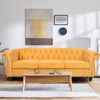 Home Sofa Living Room Furniture, 3 Seater 84" Velvet Upholstered Couch, Mid Century Modern Comfy Couch with Cushions, Classic Tufted Chesterfield Couches for Bedroom, Office, Apartment (Orange)