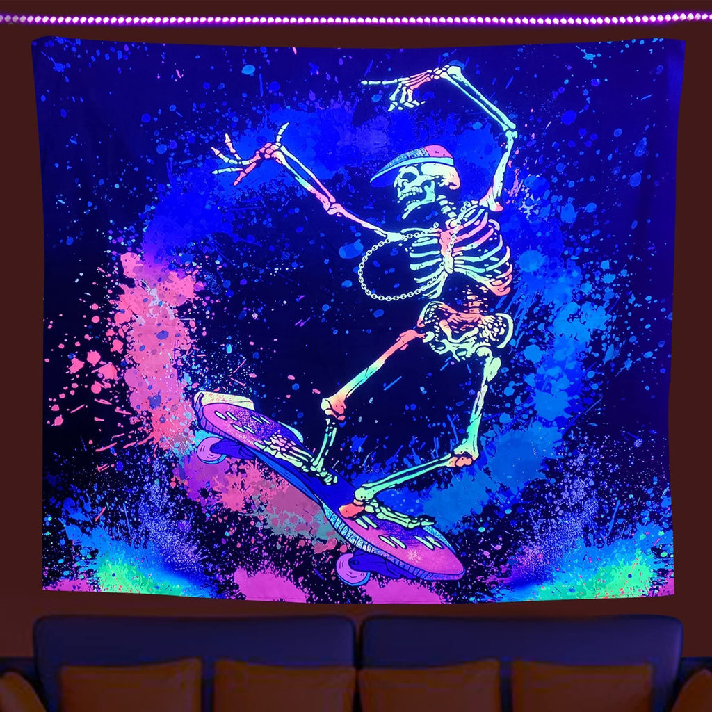 Amazon Fluorescent Tapestry Uv Blue Light Skull Flower Eyes