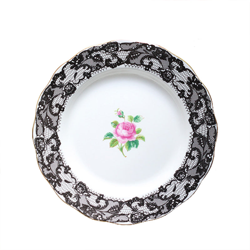 English Afternoon Tea Bone China Dessert Plate Black Lace