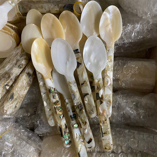Ceramic Shell Fragmented Flower Spoon And Fork Inlaid Sea Shell Treasures