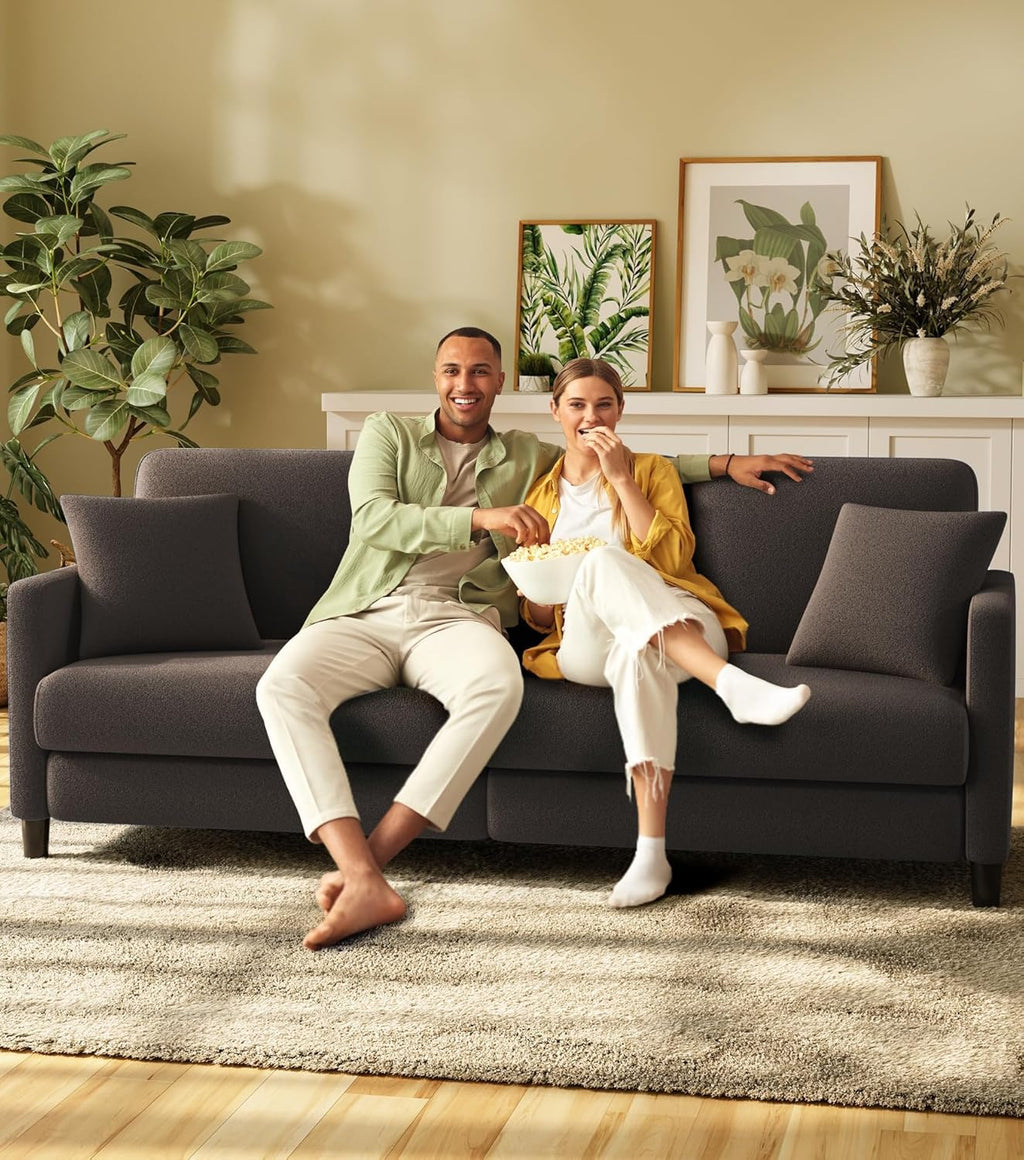 83" Sofas for Living Room, Comfy Love Seat Couches, Teddy Fleece Loveseat Sofa, Tool-Free Setup Couches for Living Room, All-Wood Sofa Couch, Small Couch 2 Pillow Included, Blue Grey - Grand Goldman