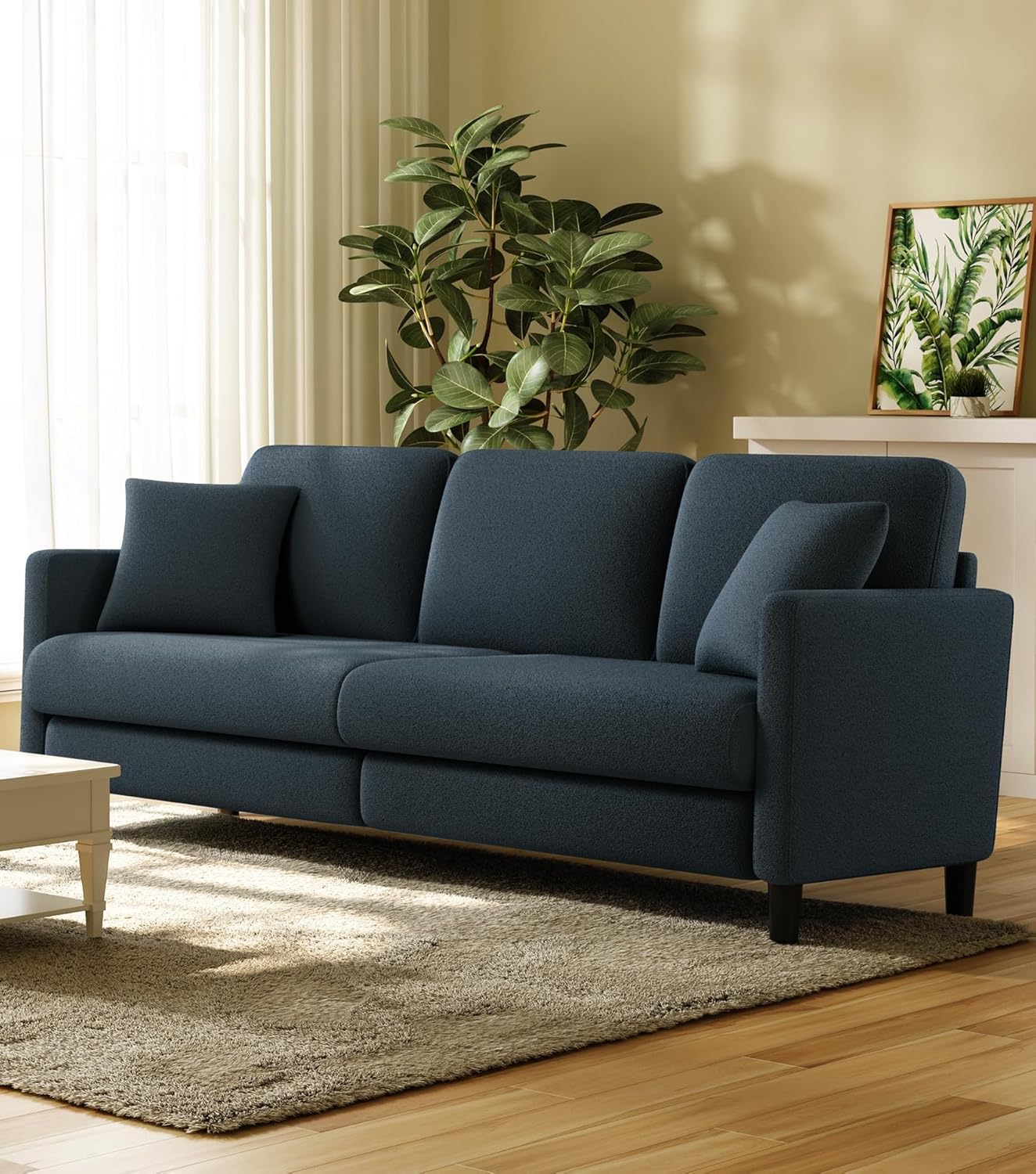 83" Sofas for Living Room, Comfy Love Seat Couches, Teddy Fleece Loveseat Sofa, Tool-Free Setup Couches for Living Room, All-Wood Sofa Couch, Small Couch 2 Pillow Included, Blue Grey - Grand Goldman