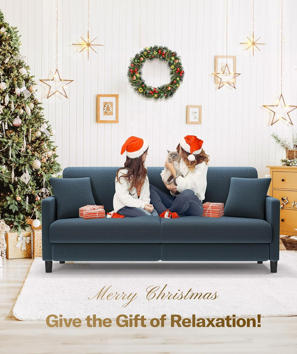 83" Sofas for Living Room, Comfy Love Seat Couches, Teddy Fleece Loveseat Sofa, Tool-Free Setup Couches for Living Room, All-Wood Sofa Couch, Small Couch 2 Pillow Included, Blue Grey - Grand Goldman