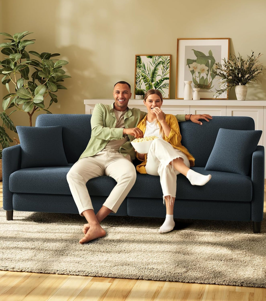 83" Sofas for Living Room, Comfy Love Seat Couches, Teddy Fleece Loveseat Sofa, Tool-Free Setup Couches for Living Room, All-Wood Sofa Couch, Small Couch 2 Pillow Included, Blue Grey - Grand Goldman