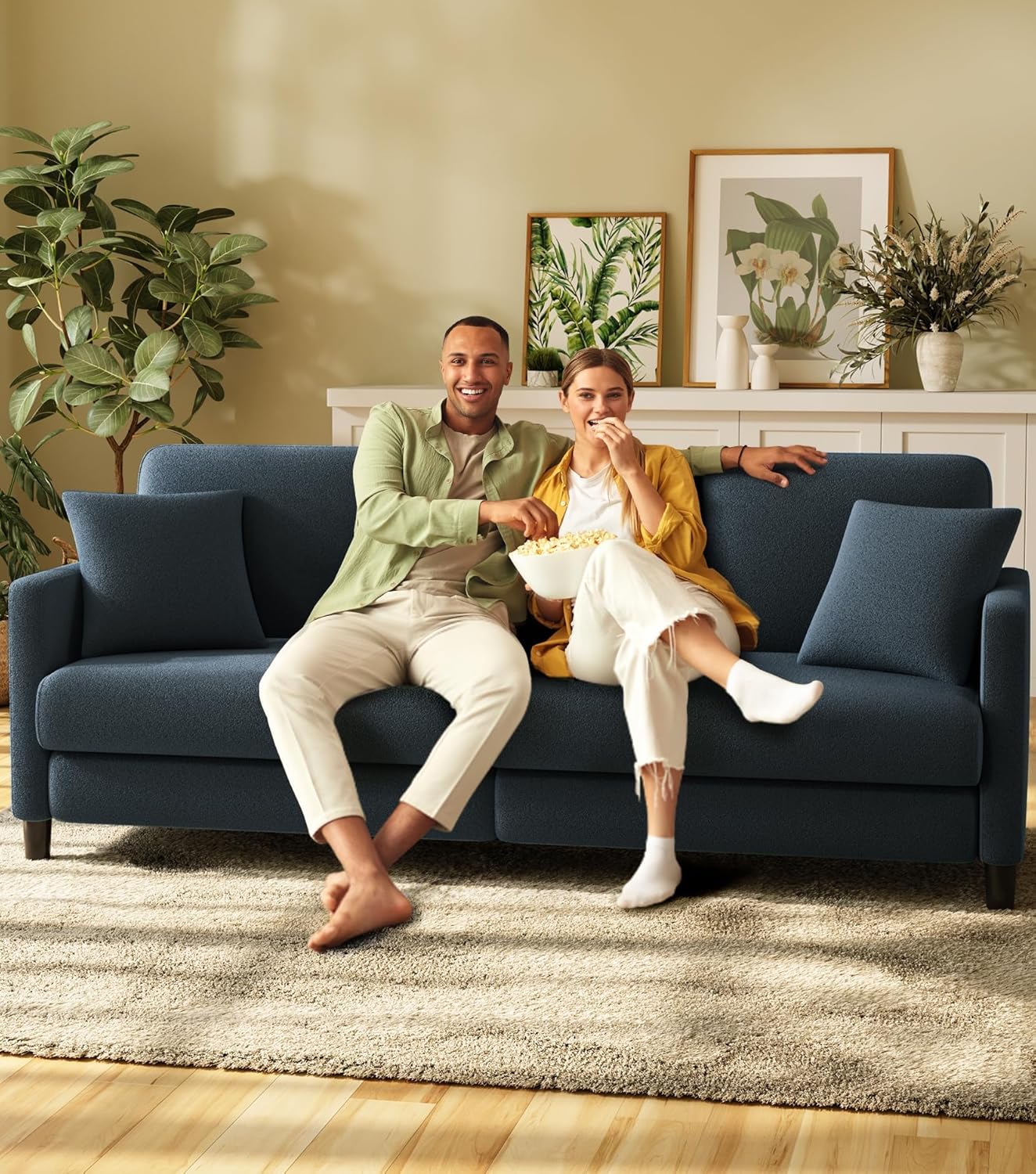 83" Sofas for Living Room, Comfy Love Seat Couches, Teddy Fleece Loveseat Sofa, Tool-Free Setup Couches for Living Room, All-Wood Sofa Couch, Small Couch 2 Pillow Included, Blue Grey - Grand Goldman