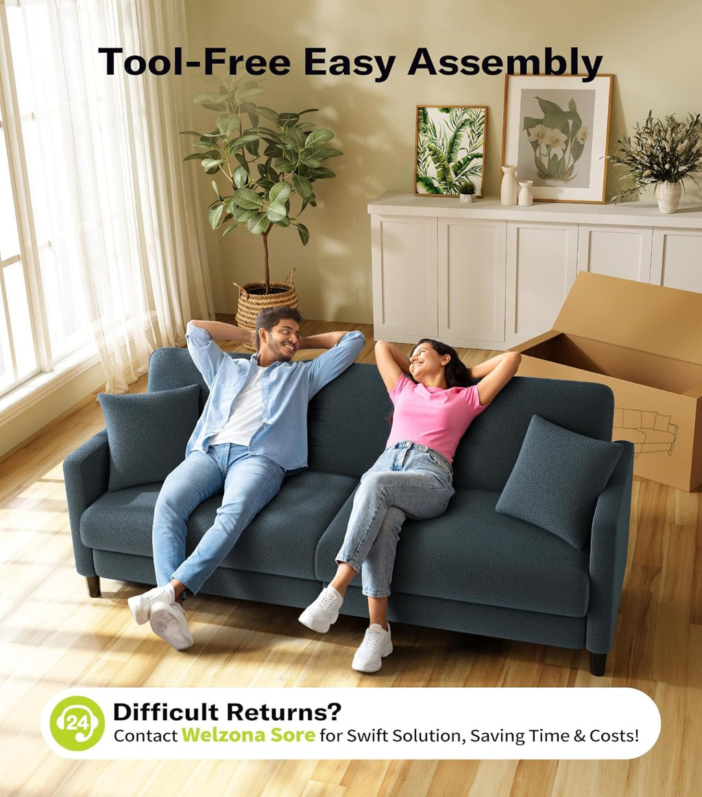 83" Sofas for Living Room, Comfy Love Seat Couches, Teddy Fleece Loveseat Sofa, Tool-Free Setup Couches for Living Room, All-Wood Sofa Couch, Small Couch 2 Pillow Included, Blue Grey - Grand Goldman