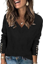 Solid Color Versatile Knitted V-neck Loose Fit
