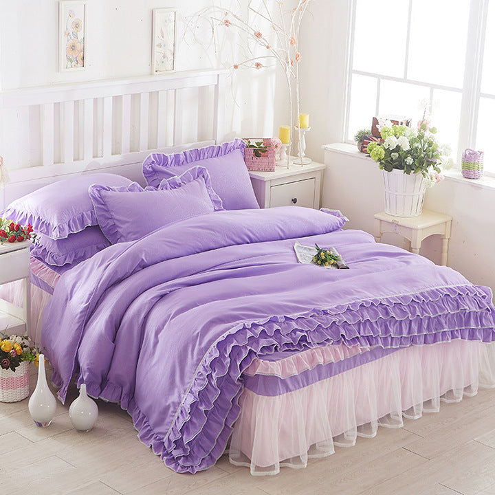 Princess Lace Bed Skirt-style Bedspread Style Four-piece Solid Color Lace