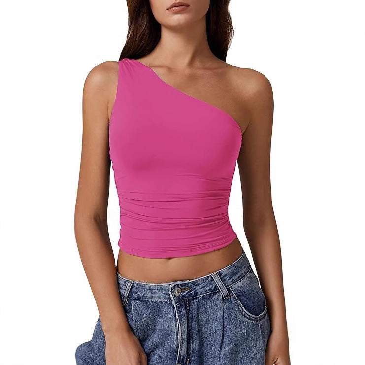 Solid Color Slim Fit Midriff-baring Vest T-shirt