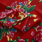 Red Chinese Style Gorgeous Flowers Print Polyester Chiffon Fabric