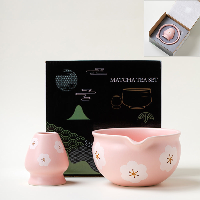 Flower Pattern Tea Whisk Benli Tea Bowl Set