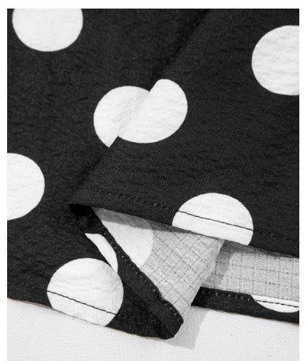 Black Polka Dot Print Ruffled Sleeve V Neck Blouse