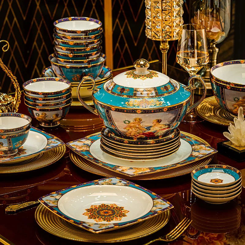 86 Piece Vintage Bone China Tableware high end crockery set luxury home british manor dishes - Grand Goldman