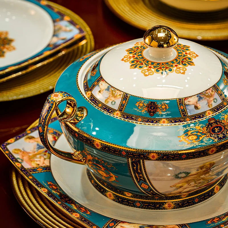 86 Piece Vintage Bone China Tableware high end crockery set luxury home british manor dishes - Grand Goldman