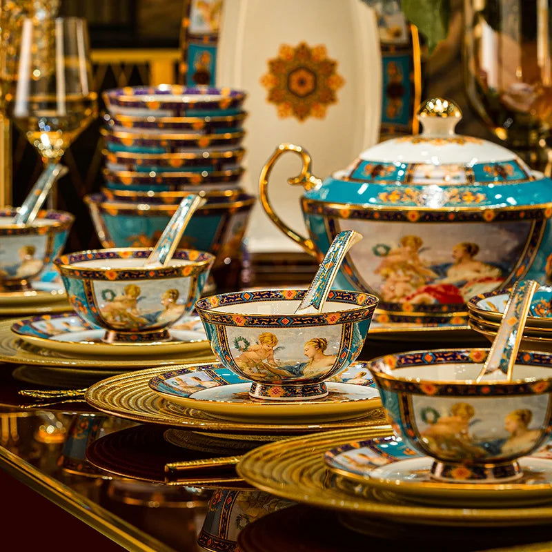 86 Piece Vintage Bone China Tableware high end crockery set luxury home british manor dishes - Grand Goldman