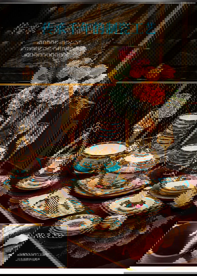 86 Piece Vintage Bone China Tableware high end crockery set luxury home british manor dishes - Grand Goldman