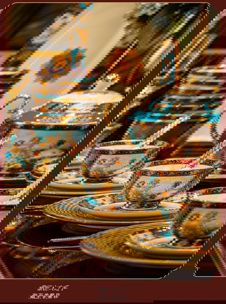 86 Piece Vintage Bone China Tableware high end crockery set luxury home british manor dishes - Grand Goldman