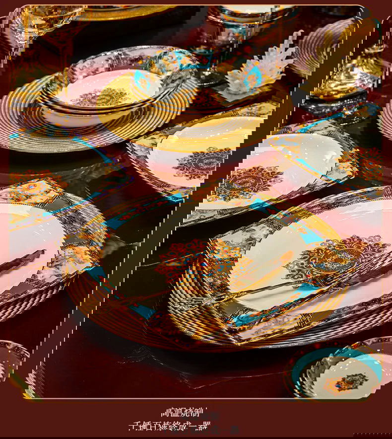 86 Piece Vintage Bone China Tableware high end crockery set luxury home british manor dishes - Grand Goldman