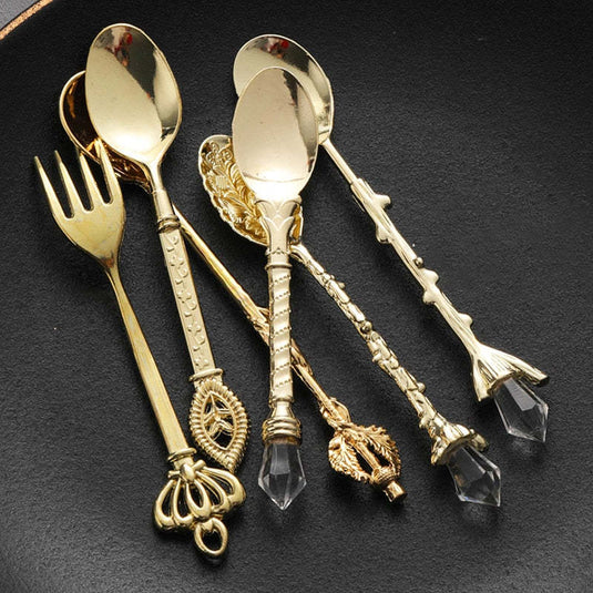 6 Pieces Set of Royal Fruit Fork Retro Coffee Spoon Victorian
