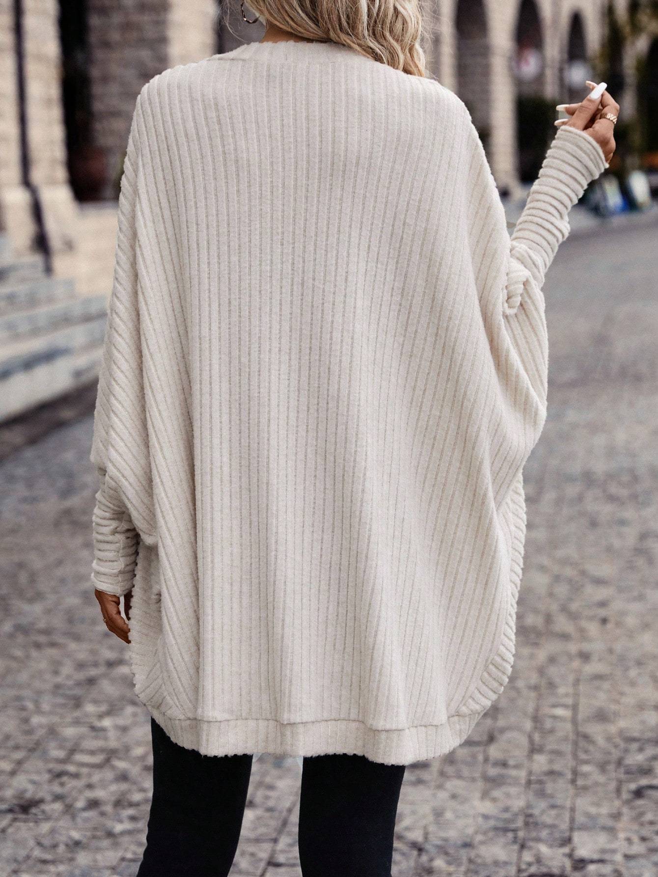 Women Solid Color Batwing Sleeve Open Front Casual Jacket