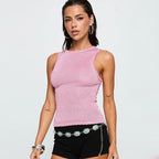 Round Neck Wide Shoulder Strap Bright Line Vest Top