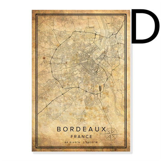 Vintage Bourgogne bykort plakat lærred maleri