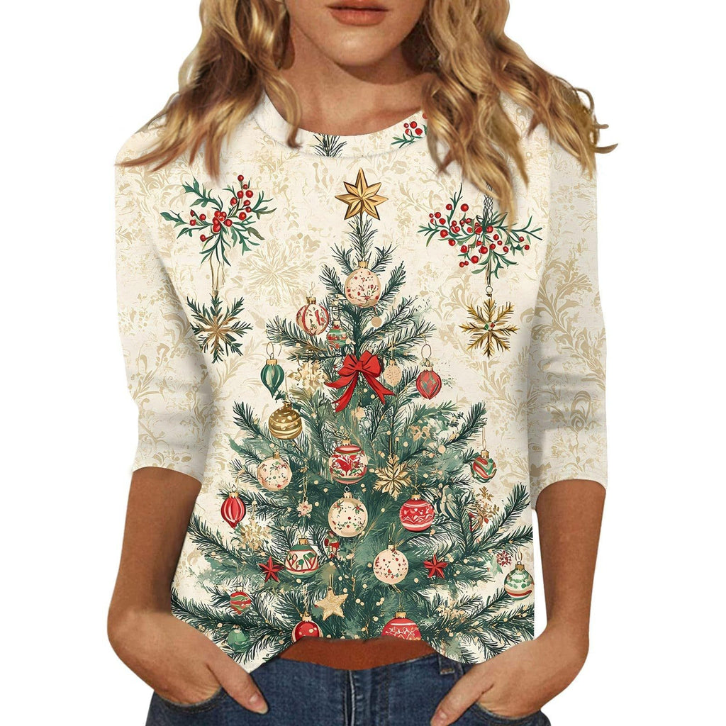 Christmas Round Neck 34 Sleeves T-shirt