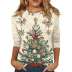 Christmas Round Neck 34 Sleeves T-shirt